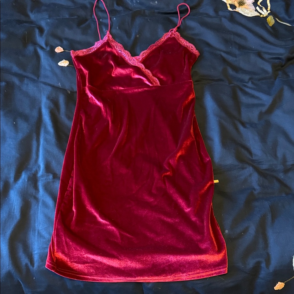 Elegant Red Velvet Slip Dress